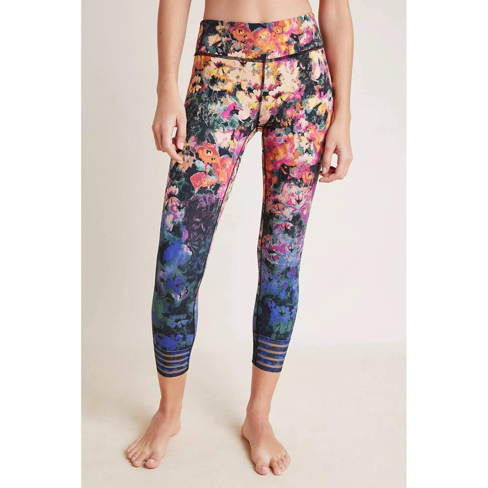 Free People Movement Idris Leggings Floral Crop Mesh Trim Yoga Athletic Boho S